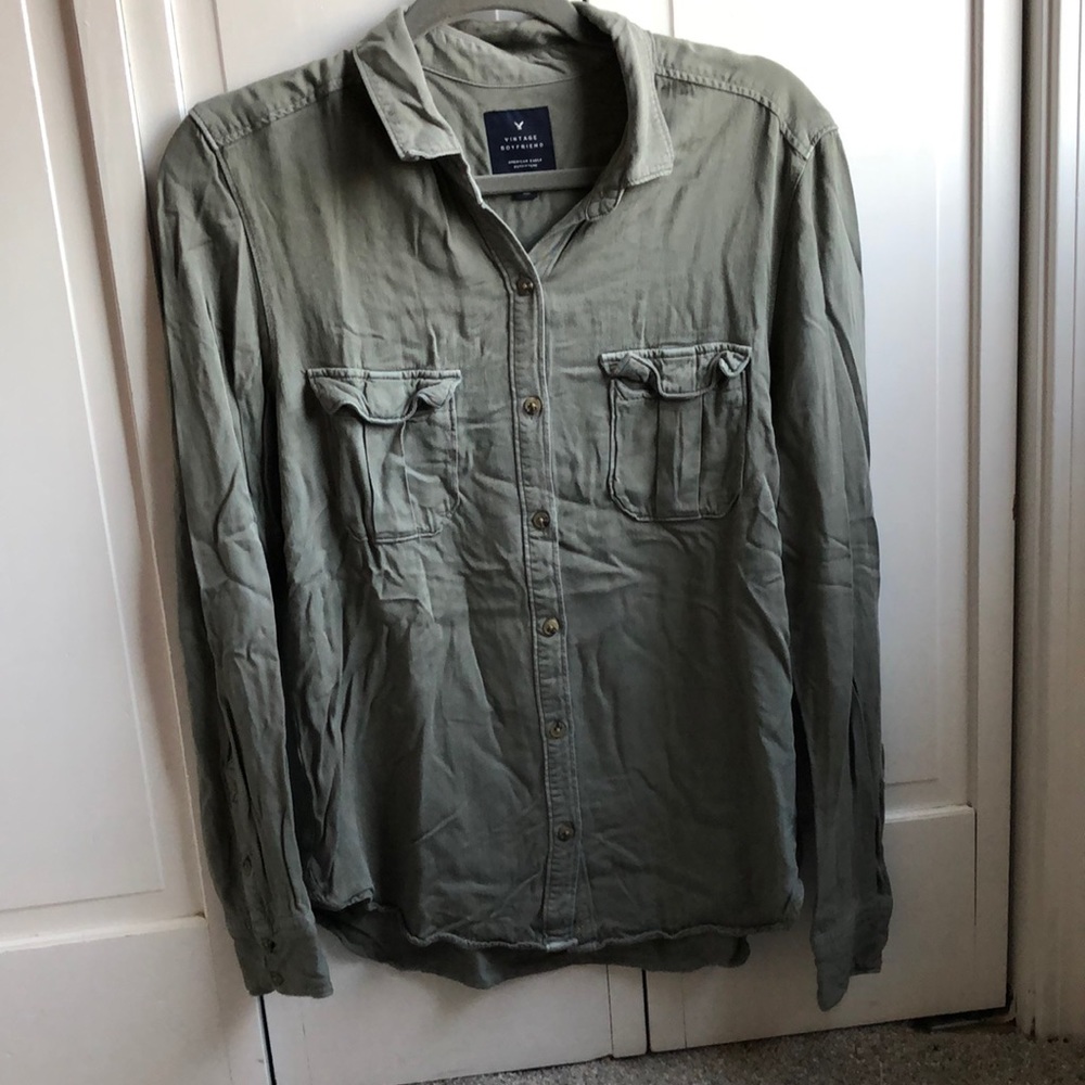 Olive Vintage Boyfriend Button Down